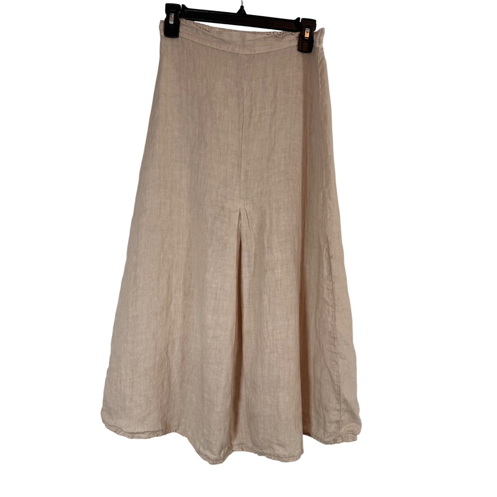 Valentina Naldi Italy 100% Linen Maxi Skirt Beige Oatmeal Elastic Waist Medium
